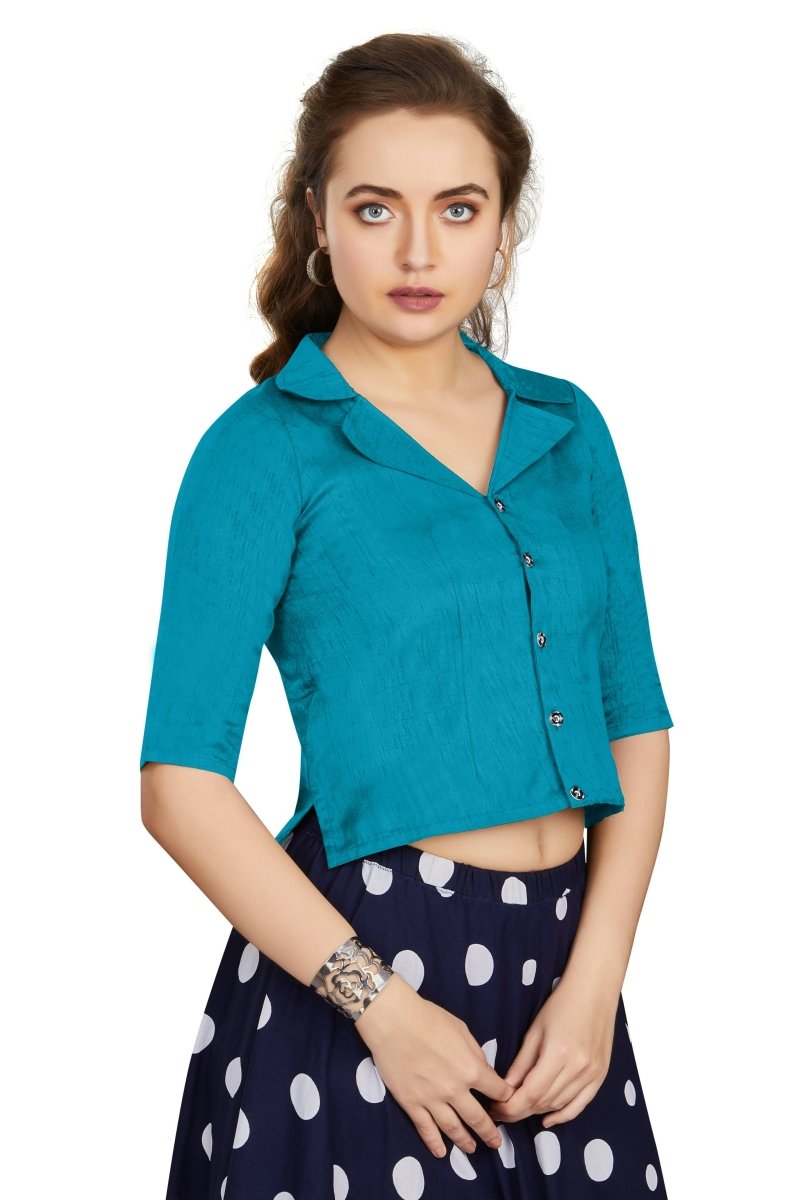 Aastha Fashion Women's Women's Firozi Art Silk Button Readymade Blouse