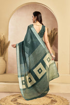 Vastranavya Morpeach Digital Printed Linen Ready To Wear Pocket Saree with Unstitched Blouse - Distacart