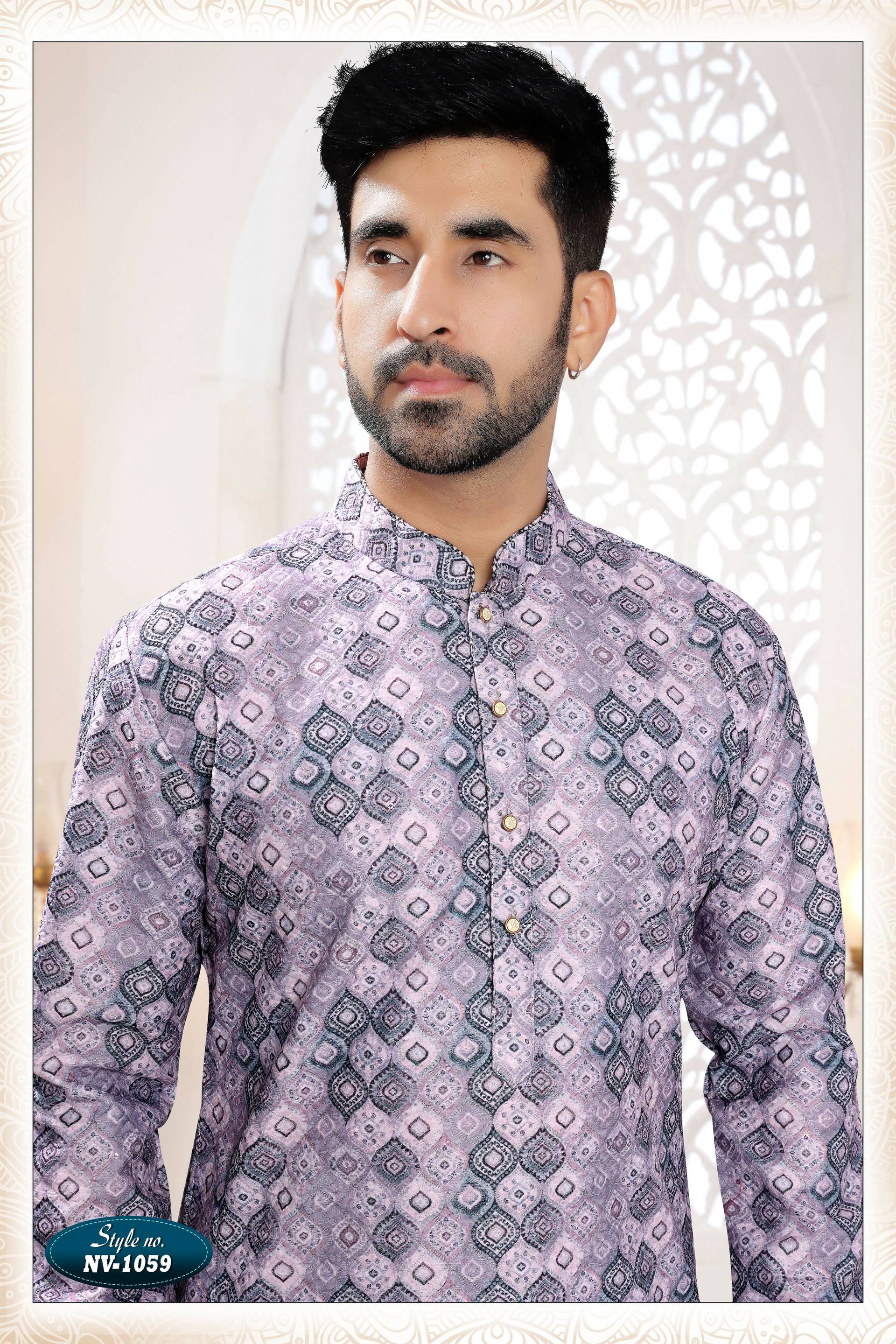 Joban Fashion Men's Purple Straight Silk Thread Embroidery All Over Kurta Set