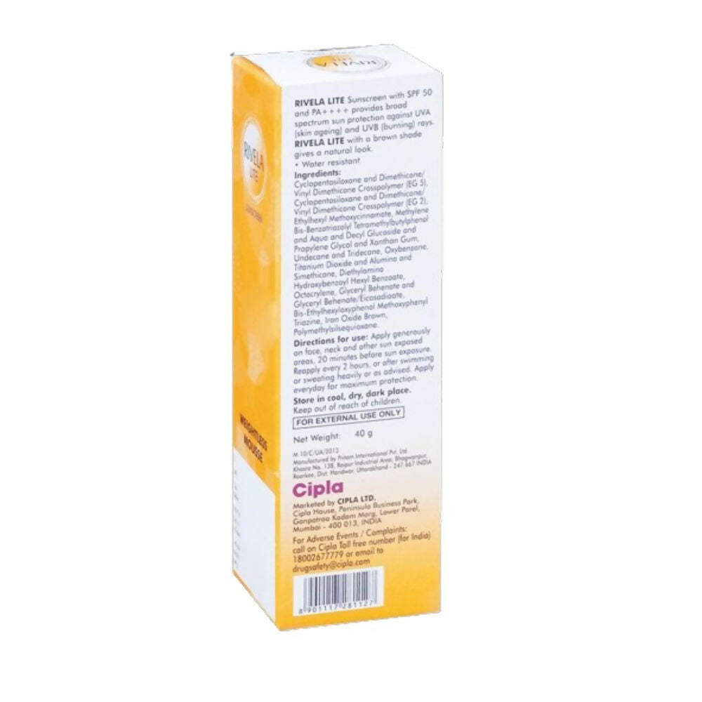Rivela Lite Weightless Mousse Broad Spectrum UVA/UVB Sunscreen, Bronze SPF 50+