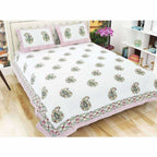 Paisley Hand Block Printed Double 90x108 Inches Bedspread with 2 Pillow Covers
