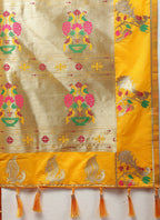 Lorenvalley Fashion Gold Soft Paithani Silk Woven Design Gold Zari Meenakari Weaving Saree
