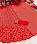 DEIANA'S Beautiful Designer Golden zari Soft Lichi Silk Saree - Red