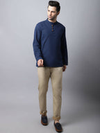 Even Apparels Navy Pure Cotton Men's Kurta With Band Collar - Distacart