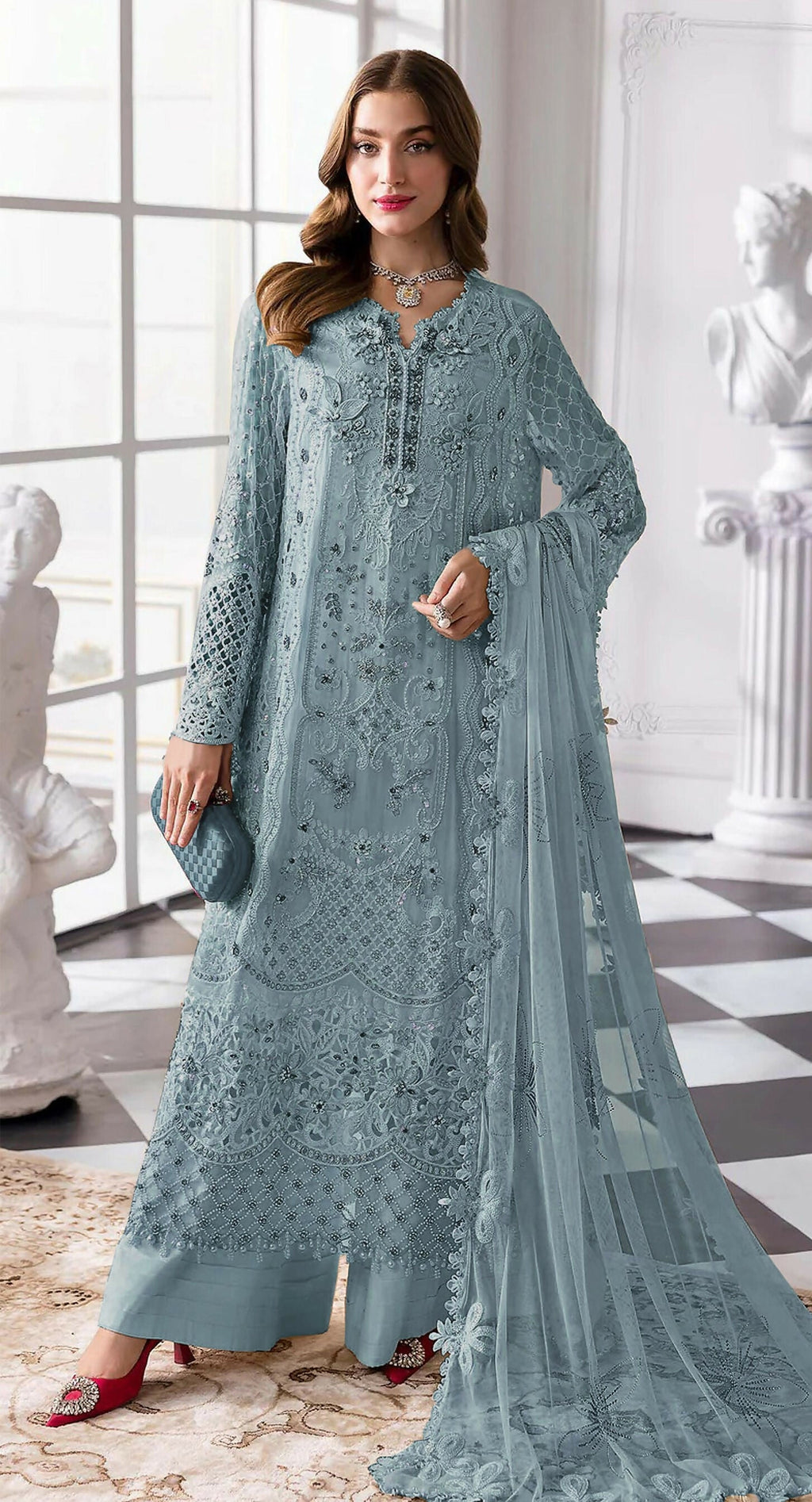 Anaita Blue Fox Georgette Suit With Khatli & Sequence Work - Distacart