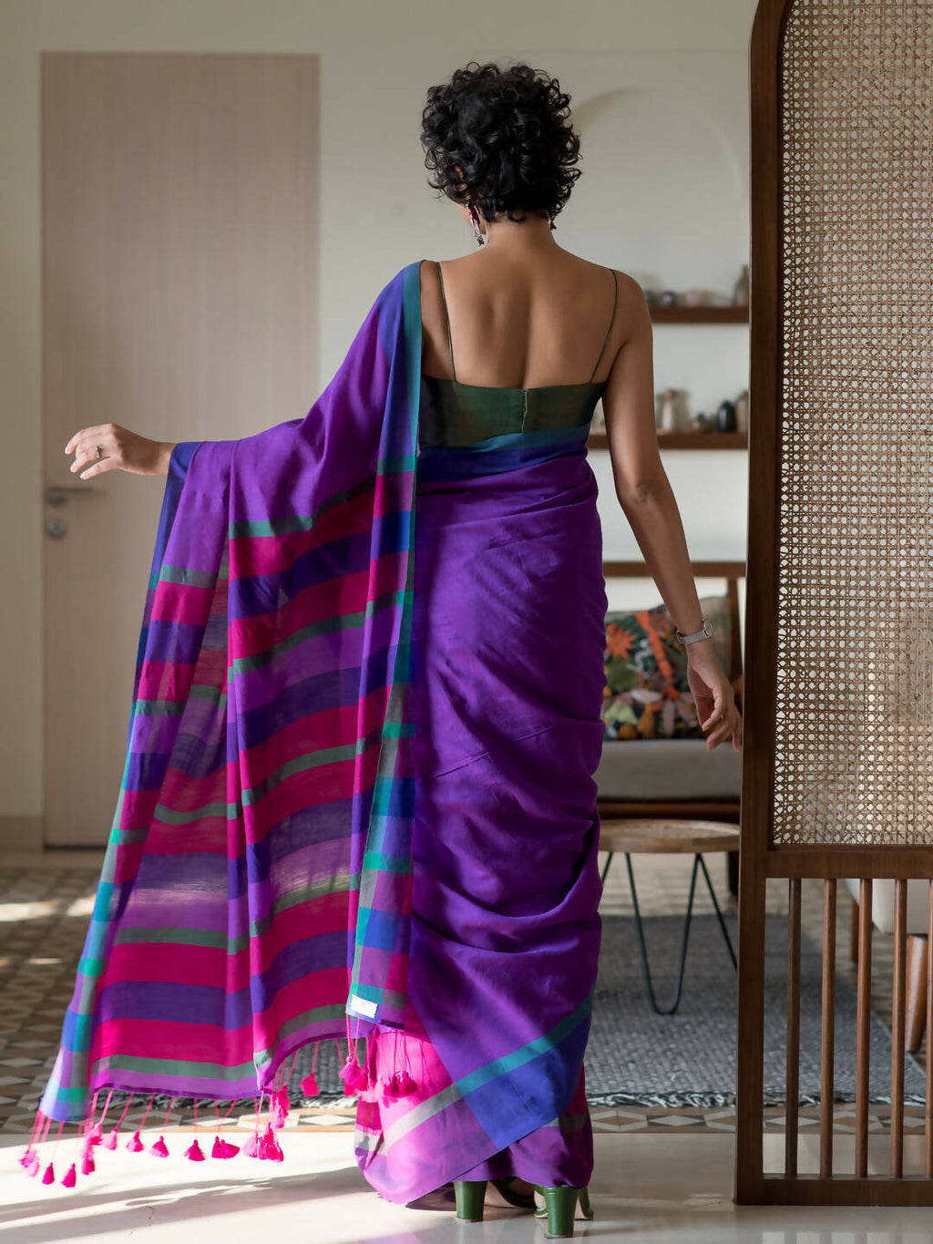 Suta Multi Color Woven Design Cotton Blend Saree - Distacart