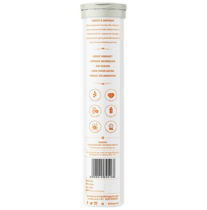 Zingavita Vitamin C Effervescent Tablets for Stronger Immunity - Orange Flavor - Distacart