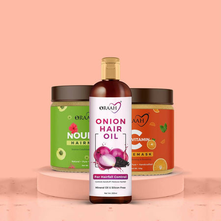 Oraah Beauty Care Combo (Onion Hair oil + Hair Mask + Ubtan Face Mask)