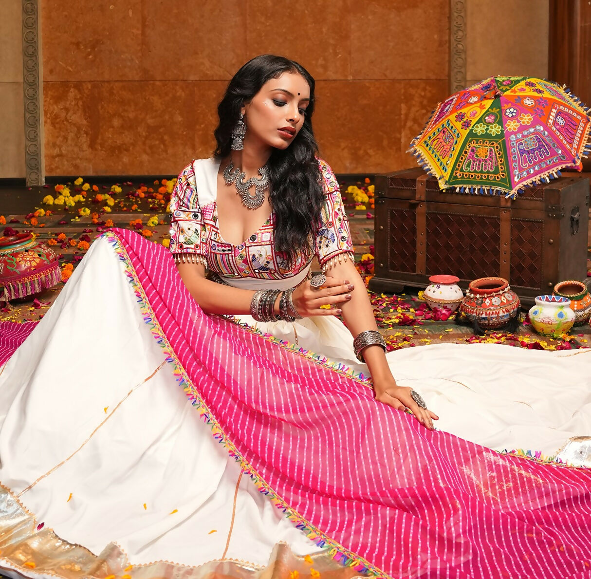 AI Fashion Off White Crepe Designer Navratri Wear Lehenga Choli Collection