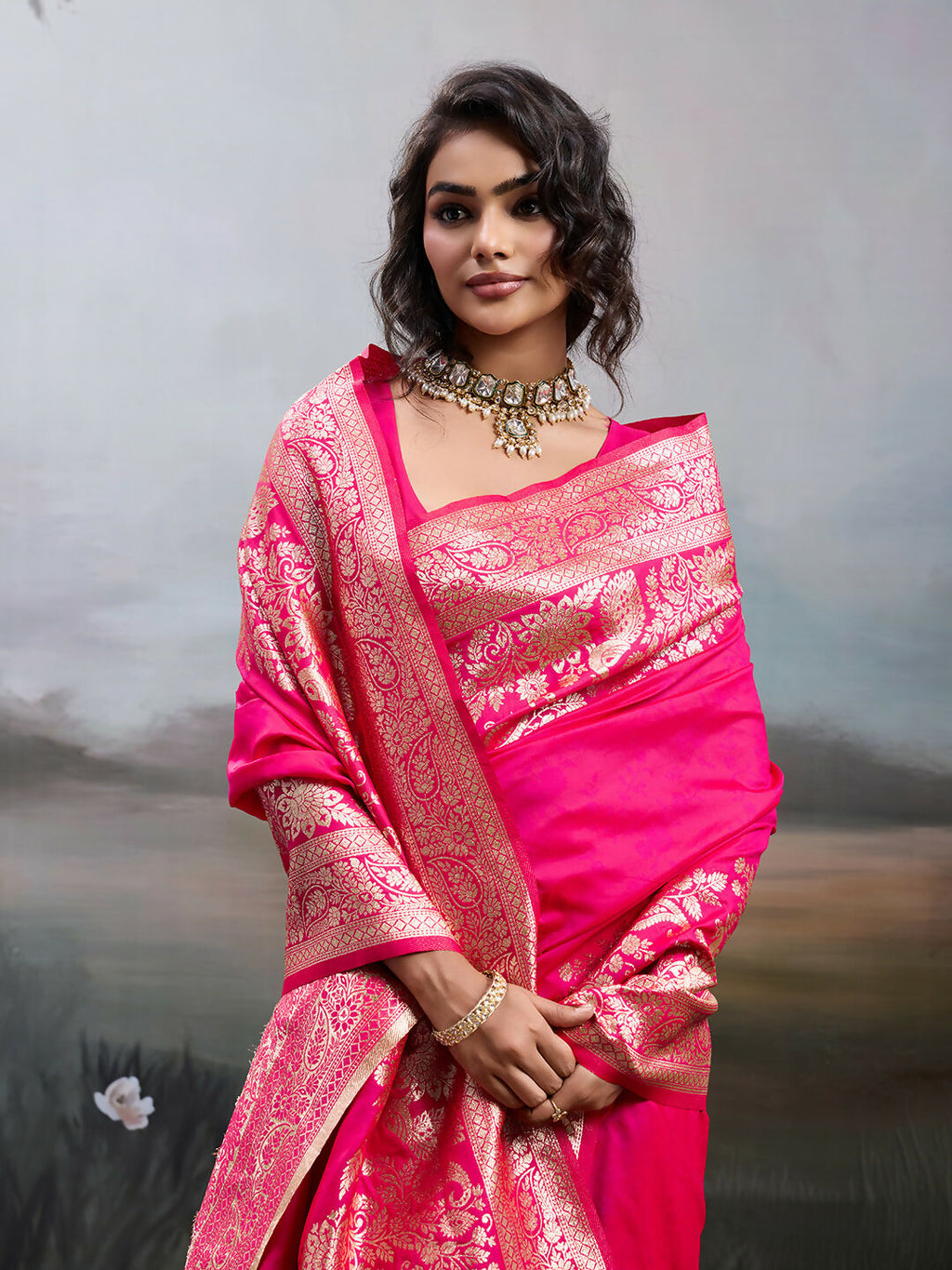 Shree Shyam Fashion Pink Silk Blend Saree - Distacart