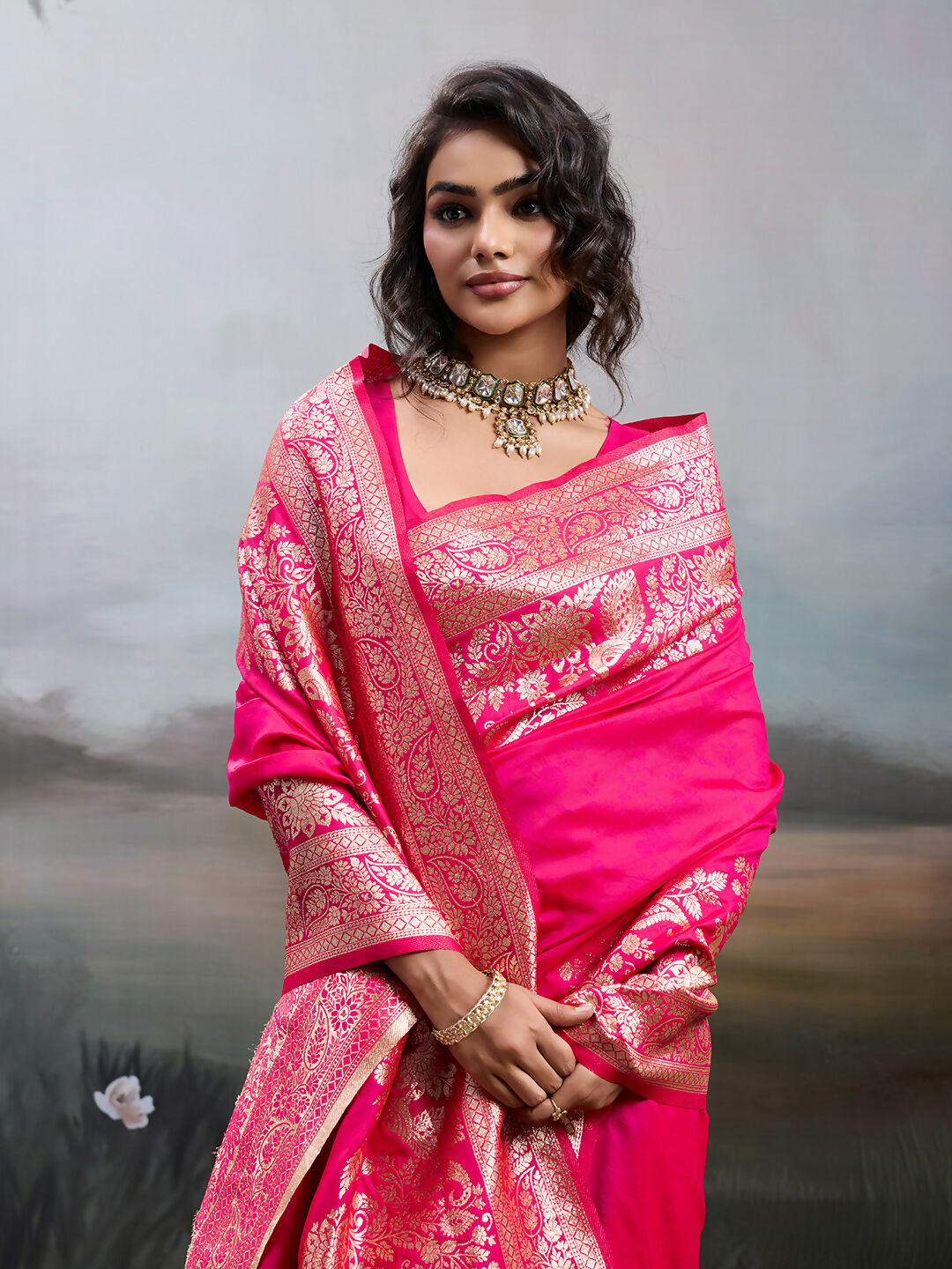 Shree Shyam Fashion Pink Silk Blend Saree - Distacart