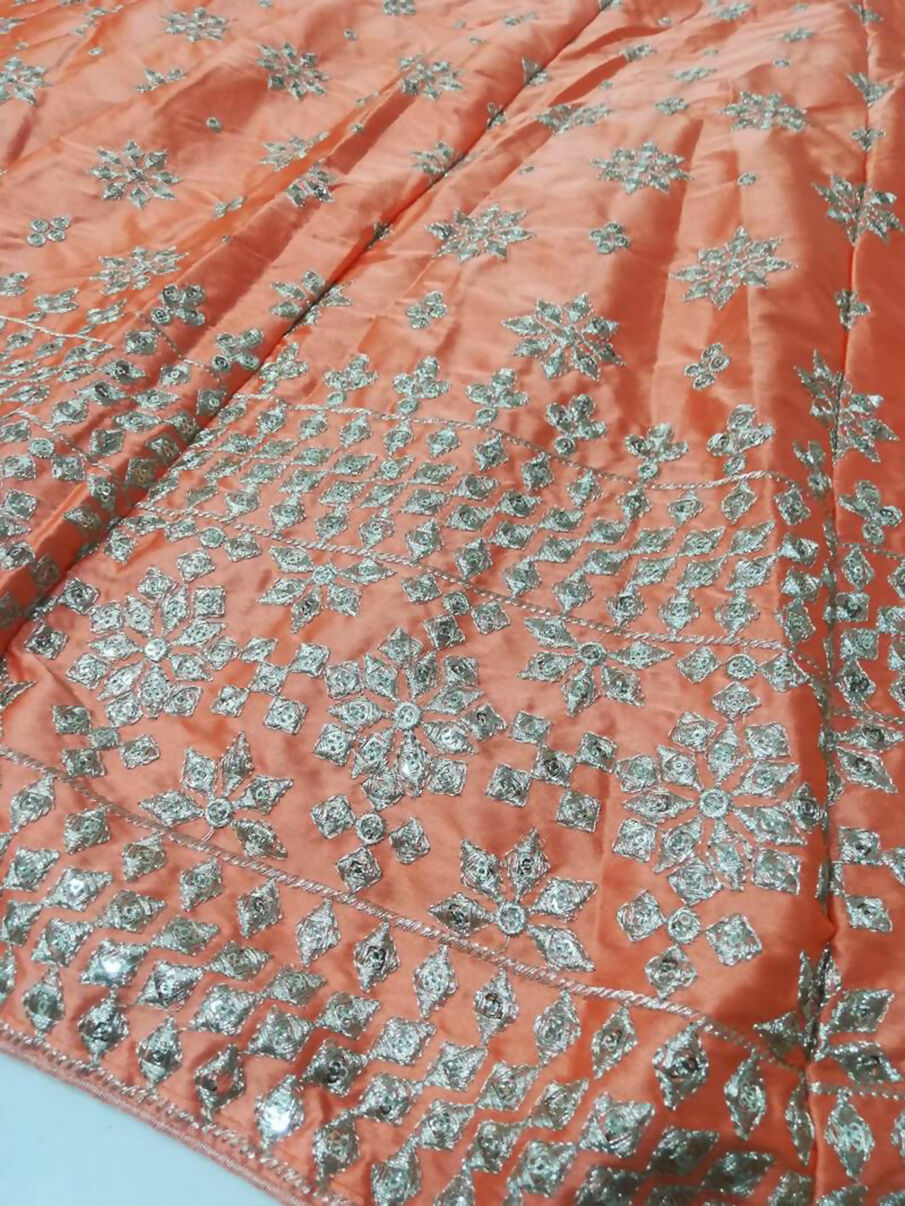 Jyoti Fashion Delightful Orange Sequins, Zari with Embroidered Devsena Silk Lehenga Choli with Dupatta