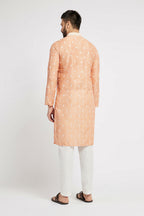 Ethnic India Orange Men's Kurta Ethnic Motifs Polyester