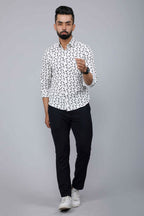 Miravan Men's White Spread Collar Bird Print Casual Shirt