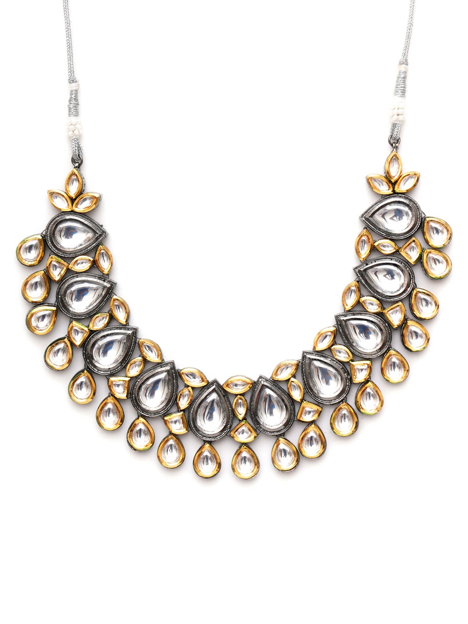 Dual Tone Kundan Neckpiece (silver) - Ruby Raang