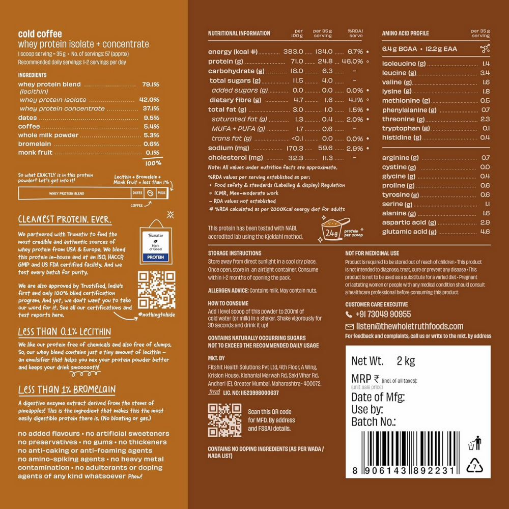 The Whole Truth Whey Protein Isolate+Concentrate - Cold Coffee - Distacart