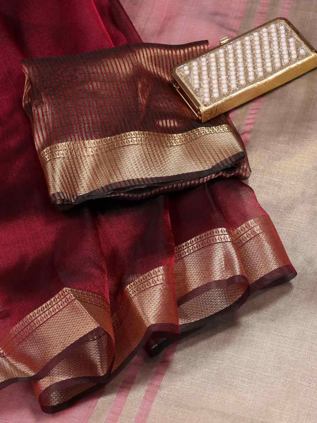 Shree Shyam Fashion Organza Maroon Saree - Distacart