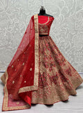 Jyoti Fashion Women's Red Silk Fancy Dori & Sequins Multi Thread Embroidered with Diamond Work Wedding Lehenga Choli