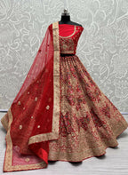 Jyoti Fashion Women's Red Silk Fancy Dori & Sequins Multi Thread Embroidered with Diamond Work Wedding Lehenga Choli