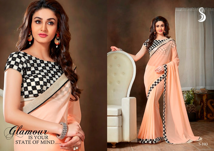 Vamika Peach Designer Georgette Embroidery Saree