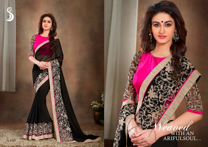 Vamika Black Designer Georgette Embroidery Saree