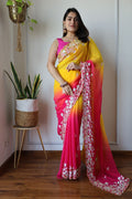 Teeya Creation Multi Color Georgette Party Wear Embroidery Work Saree