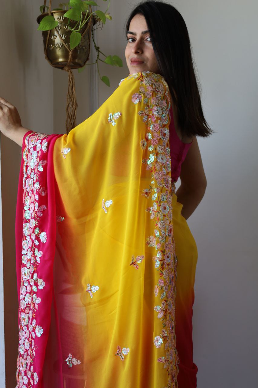 Teeya Creation Multi Color Georgette Party Wear Embroidery Work Saree