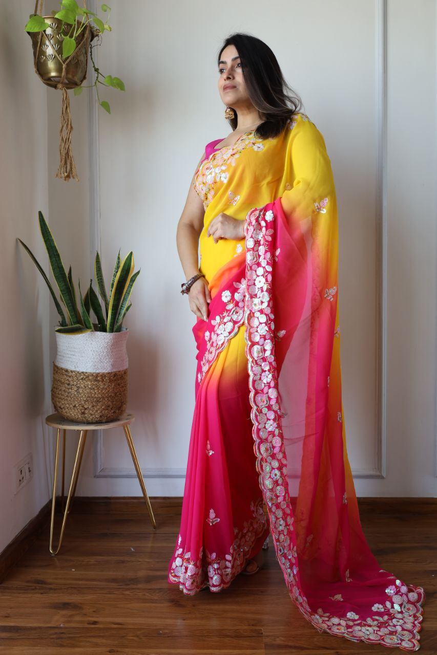 Teeya Creation Multi Color Georgette Party Wear Embroidery Work Saree