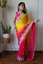 Teeya Creation Multi Color Georgette Party Wear Embroidery Work Saree