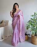 Teeya Creation Peach Color Organza Silk Wedding Wear Embroidery Sequence Work Saree