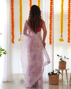Teeya Creation Light Purple Color digital print with embroidery work saree