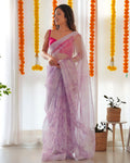 Teeya Creation Light Purple Color digital print with embroidery work saree