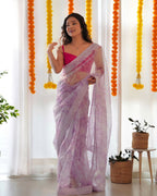 Teeya Creation Light Purple Color digital print with embroidery work saree
