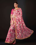 Teeya Creation Pink Color Vichitra Silk Digital Print With Embroidery Work Saree