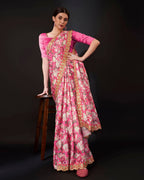 Teeya Creation Pink Color Vichitra Silk Digital Print With Embroidery Work Saree