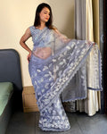 Teeya Creation Light lavender Color organza silk embroidery work saree