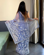 Teeya Creation Light lavender Color organza silk embroidery work saree