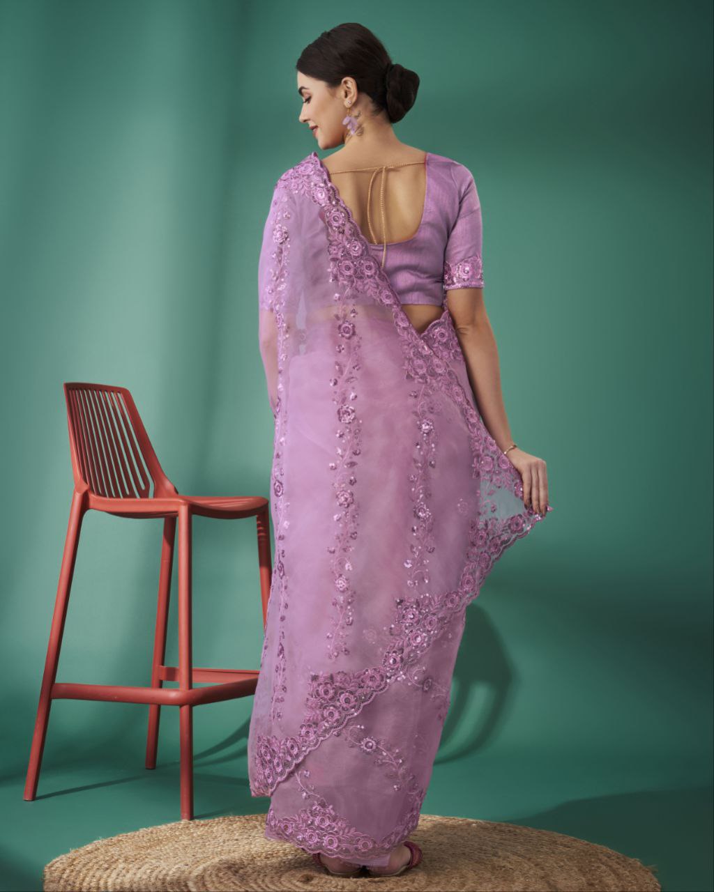 Teeya Creation Pink Color Organza Silk Heavy Sequence And Embroidery Work Saree