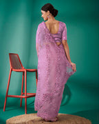 Teeya Creation Pink Color Organza Silk Heavy Sequence And Embroidery Work Saree