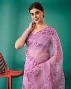 Teeya Creation Pink Color Organza Silk Heavy Sequence And Embroidery Work Saree