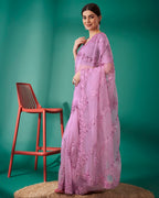 Teeya Creation Pink Color Organza Silk Heavy Sequence And Embroidery Work Saree