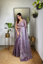 Teeya Creation Lavender Color Zimichhu Silk Heavy Sequence embroidery Work Saree