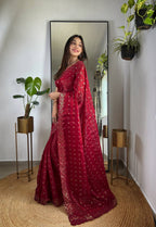 Teeya Creation Maroon Color Zimichhu Silk Heavy Sequence embroidery Work Saree