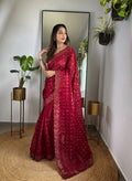 Teeya Creation Maroon Color Zimichhu Silk Heavy Sequence embroidery Work Saree