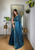 Teeya Creation More Peach Color Zimichhu Silk Heavy Sequence embroidery Work Saree