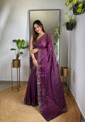 Teeya Creation Wine Color Zimichhu Silk Heavy Sequence embroidery Work Saree