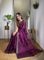 Teeya Creation Wine Color Zimichhu Silk Heavy Sequence embroidery Work Saree