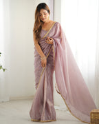 Teeya Creation Onion Pink Color Gold Crush Lace Border Ready to Wear Saree