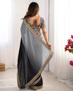 Teeya Creation Multi Color Chinnon Silk Embroidery Work Saree