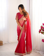 Teeya Creation Multi Color Chinnon Silk Embroidery Work Saree